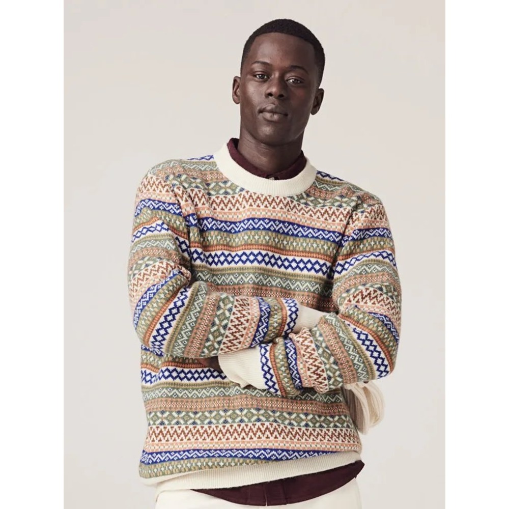 HM Mens Fair Isle Crewneck Sweater Multicolor Geometric‎ Knit XL Regular Fit